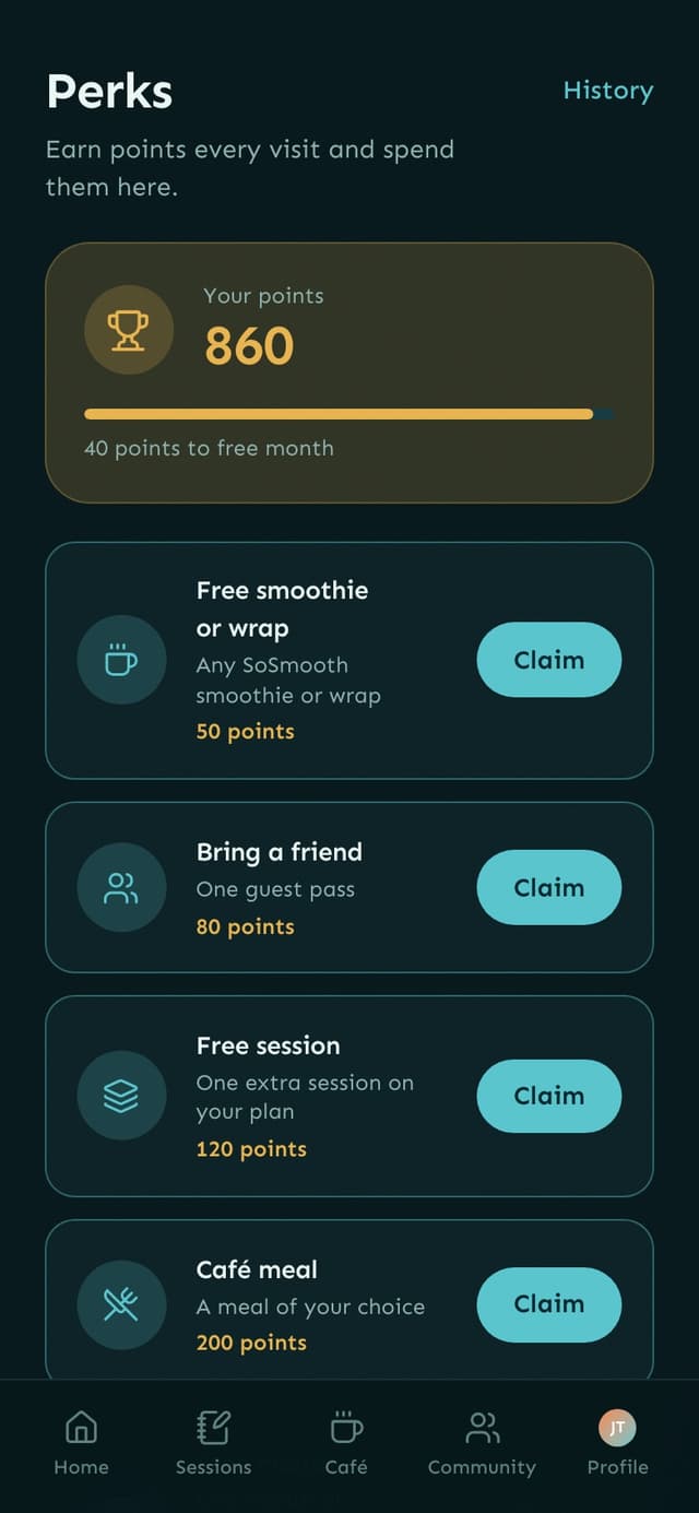 Sochill app perks screen with points and rewards to claim