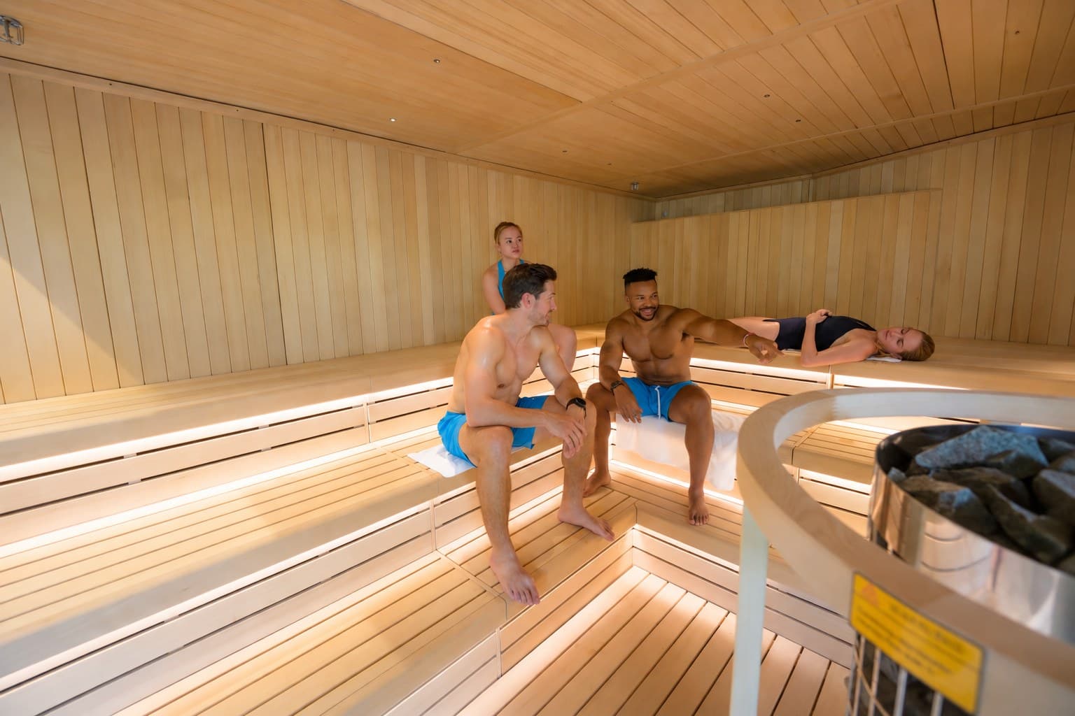 Members chatting together in the Finnish sauna