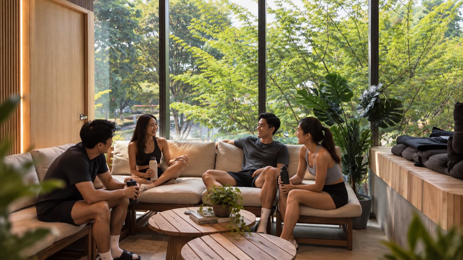 Colleagues relaxing on the couches in the SOCHILL recovery lounge